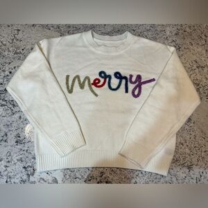 Final Offer⛄️SHEIN White Sweater with Colorful 'Merry' Design Sz. m